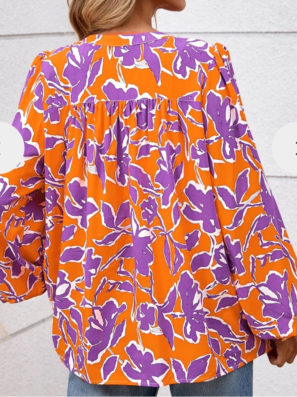 PrettyGarden Orange Purple Floral Design Button-Front Blouse. Size Small. NWT. - Picture 4 of 15
